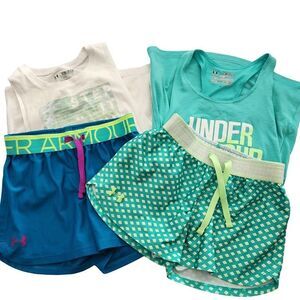 Under Armour,  two youth medium athletic short sets, blue and green